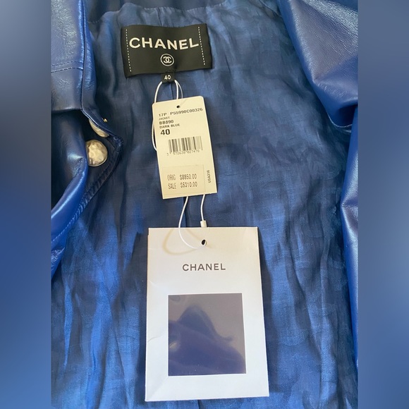 GIFTABLE Chanel Blue Lambskin Leather Jacket New With Tags - Picture 3 of 7